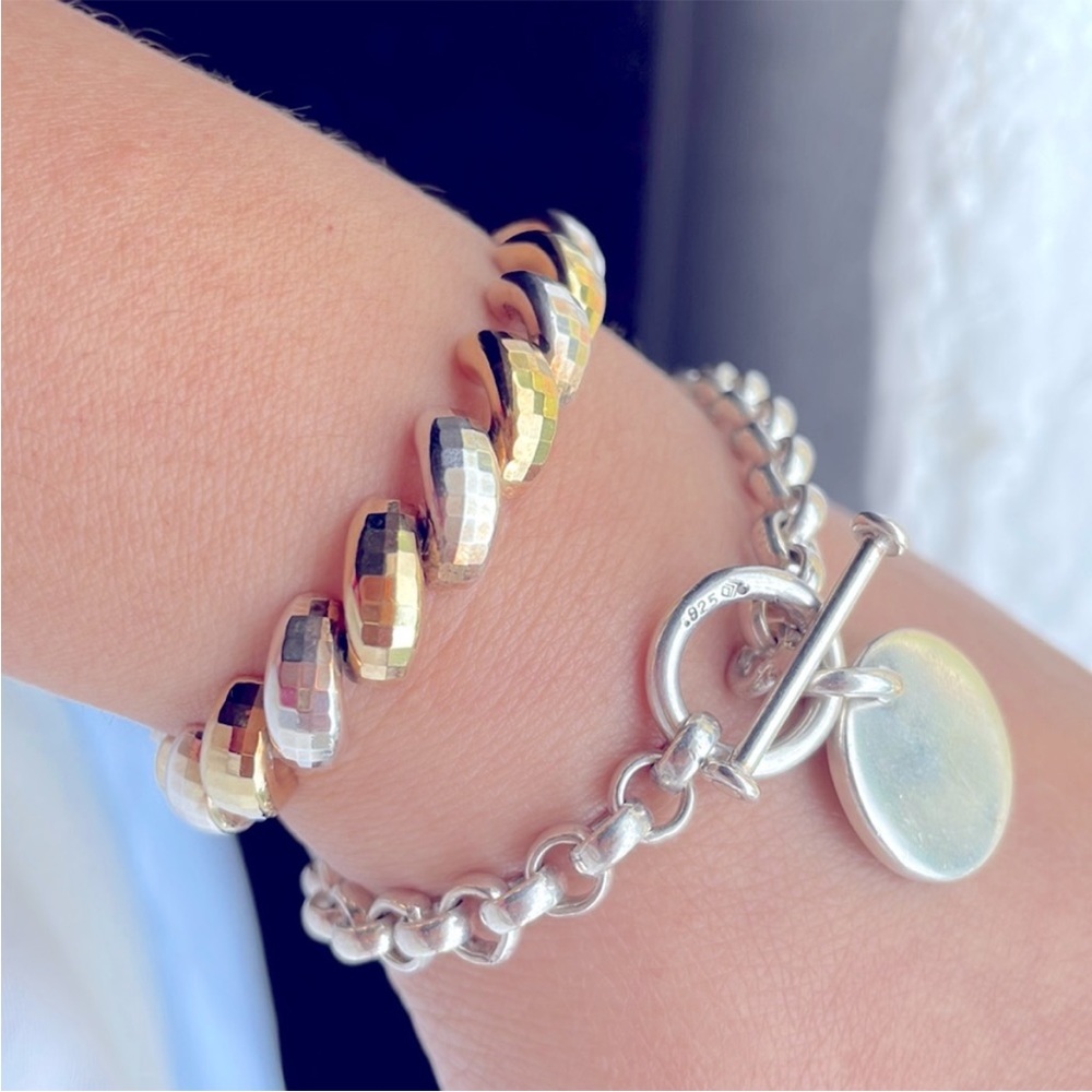 Silpada 925 Sterling, Rolo Chain Toggle Bracelet w/Circular Tag-7.75"